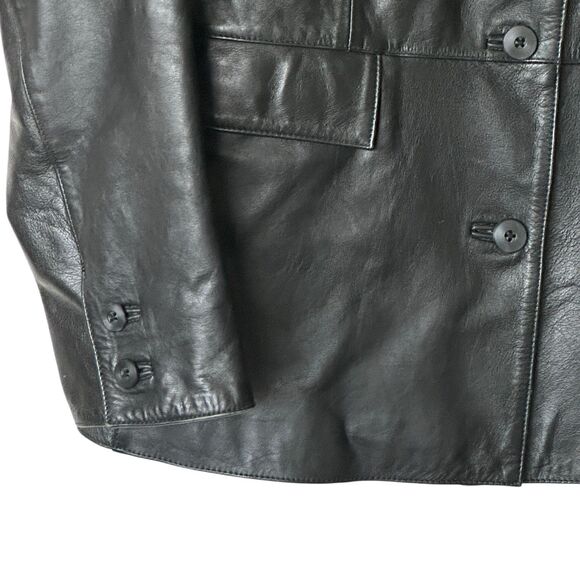 GAP Vintage Leather M Black Blazer Jacket Y2K Button Front Flap Pockets Women’s - Picture 8 of 10